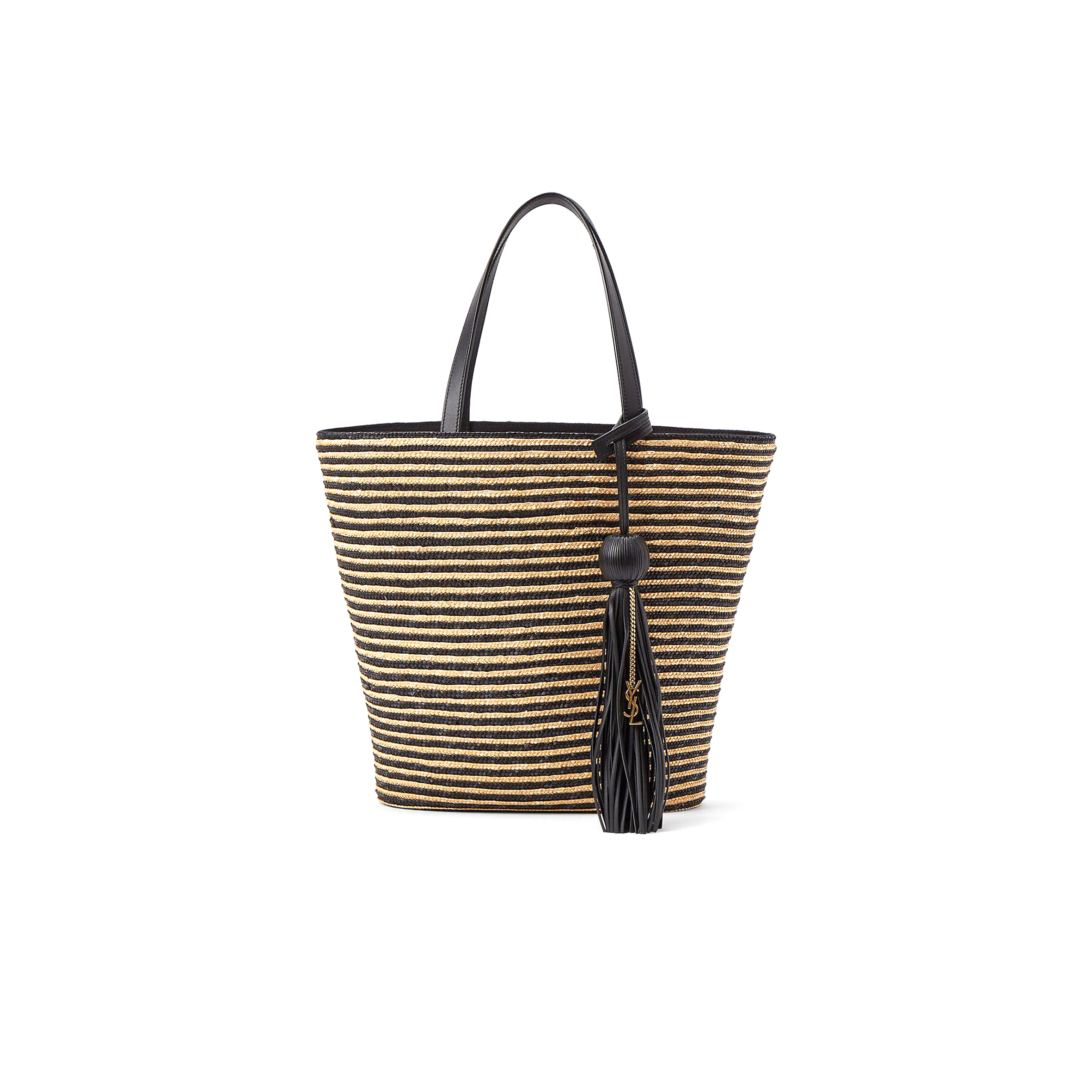 YSL SAINT LAURENT STRIPED TOTE IN RAFFIA AND LEATHER 600308 (30*28*15cm)